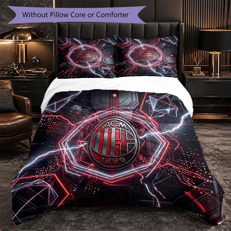 Set Lenzuola AC Milan Modello 3 Pezzi Morbida Copripiumino in Microfibra con Federe per Camera da Letto