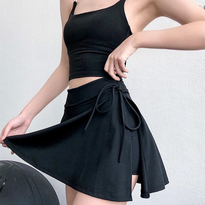 Women's Anti-Exposure Yoga & Tennis Skort: Fake Two-Piece with Side Slit Gym Shorts