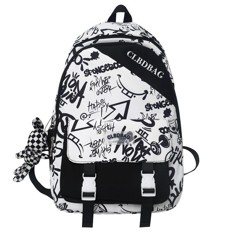 

Гонконгский школьный рюкзак для старшеклассника/ученика средней школы, персонализированный граффити, крутой, большой вместимости, рюкзак для пары, студенческий рюкзак