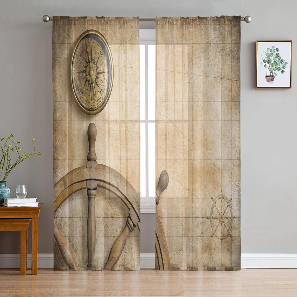 Nautical Octopus Retro Tulle Curtains For Living Room Sheer Curtain For Bedroom Kitchen Blinds Voile Curtains