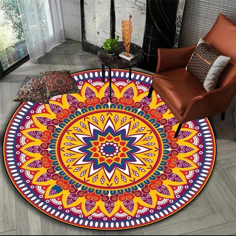 

Round Bohemian Mandala Carpet Bedside Chair Floor Mat - Elegant Meditation Yoga Rug decoracion 60cm by 60cm