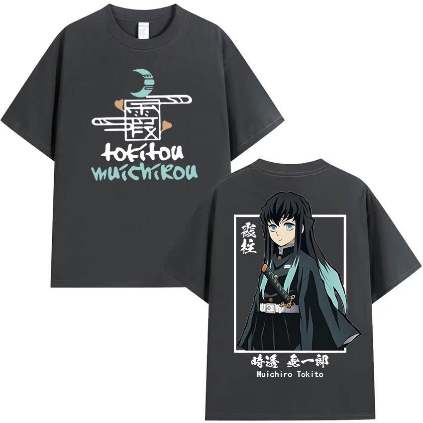 Anime Muichiro Tokito Vintage Graphic Tee Shirt Mens Women Clothing Fashion Oversized T-Shirts Gothic High Street Cotton T-Shirt