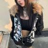 2KWEIRD Faux Coats Women Graphic Jacket with Hooded Fleece Fur Hoodie Edgy American Retro Street Style and Y2K Fashion Top