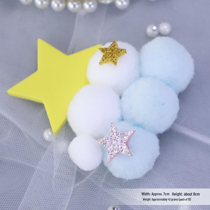 Pom-pom & Star Cake Toppers with 3D Clouds - Festive Birthday Table Decor