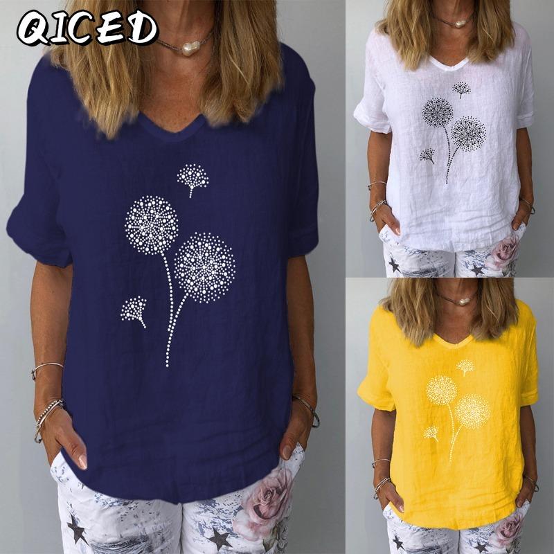QICED Moda Donna Casual Manica Corta Scollo a V Bluse e Camicie
