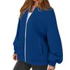 Women's Fashion Long Sleeve Color V-Neck Loose Oversize Zipper Jacket