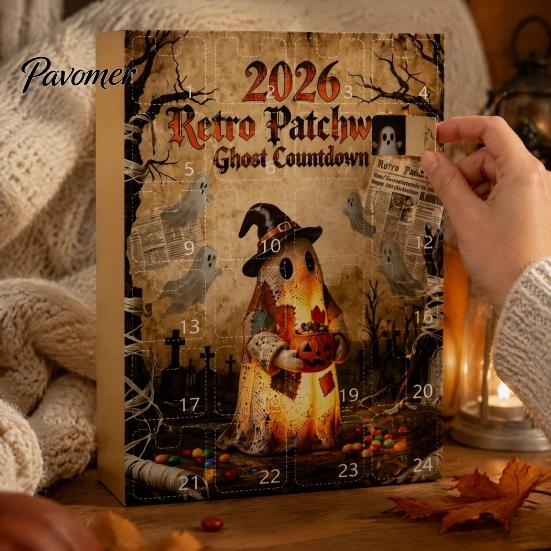 Seasonal Home Accents Halloween Advent Calendar, 24 Day Countdown Box with Mini Country Style Party Decor Ghost Figures, Rustic Farmhouse for