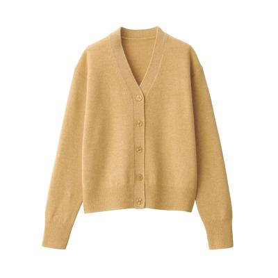 MUJI Washable Wool Size BA1P5A4A Women's Mid-Gauge V-Neck Cardigan, Yellow, XS,