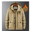 Winter Men's Cotton Coat Plus Velvet and Thickened Coat, Work Jacket, Multi-pocket Hooded Top Coat