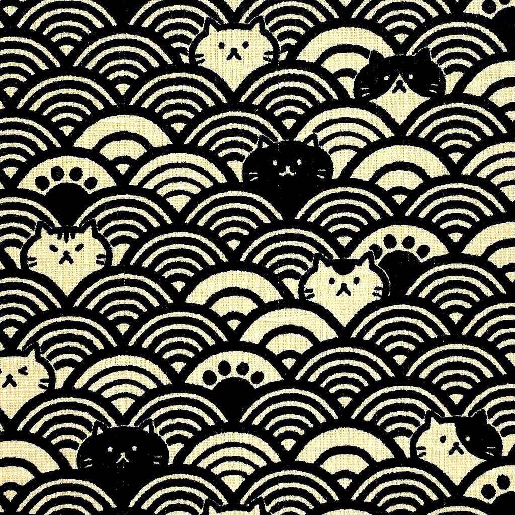Large Goshuincho Stamp Accordion 12 24 Pages 24 48 Pages [Wave Cat] (Temple Book), Type, Columns, (single-sided) / Columns, (double-sided) (Black)