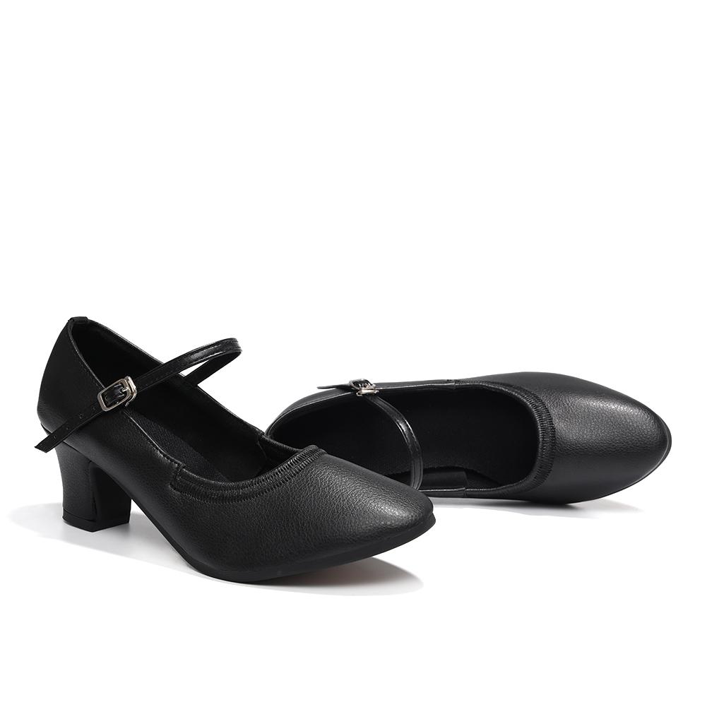 LeatherModern Dance Shoes Women Soft Sole Latin Ballroom Standard Dancing Shoes 5CM Square Heel