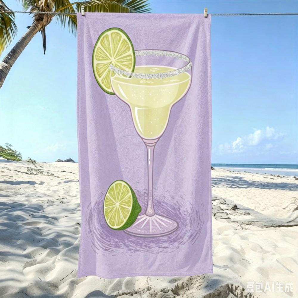 Fresh Summery Beach Towel Large Pink Lime Margarita Microfiber Towel for Poolside Fun
