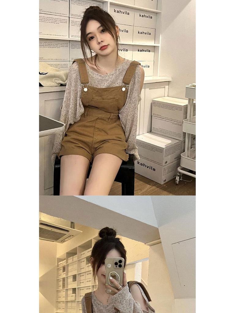 Women's Plus Size Slim-Fit Denim Overall Shorts - Stylish Summer A-line One-Piece for Petite Figures
