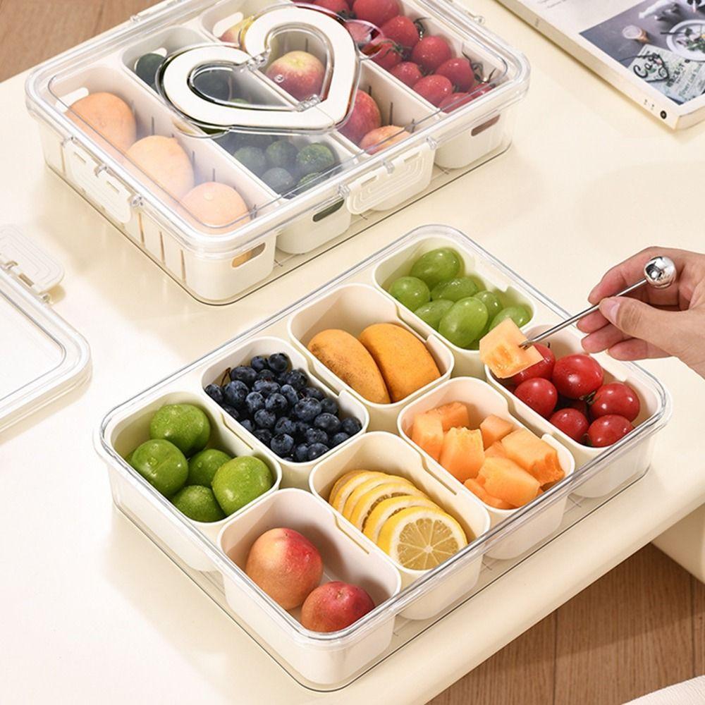 Large Capacity Divided Dinner Plate Plastic Food Preservation Store Box Snack Fruit Tray  for Home