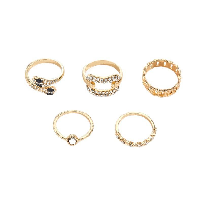 INS Style Alloy Rings, Cross-border Minimalist Light Luxury Snake Stackable Ring Set Diamond Inlaid Women Couple Rings