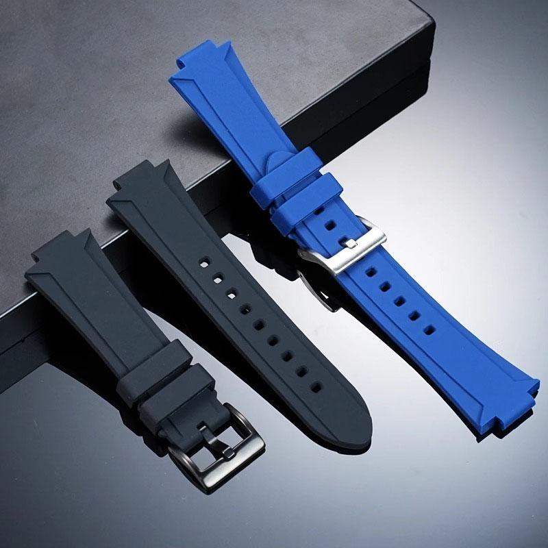 ONEFür GUESS W0149L5 Weiches Silikon-Gummi-Uhrenarmband Erhöhter Rand Herren Sport Wasserdichtes Armband Armband 26x14mm Schwarz BlauMN