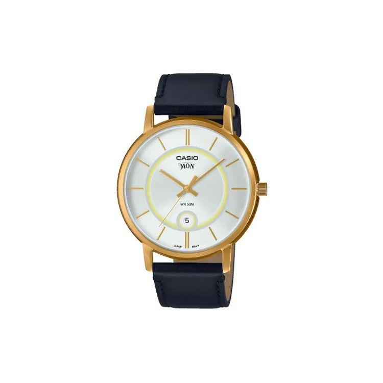 Casio Standard Series 50M Waterproof Quartz Movement Leather Strap Watch Men watches Silver MTP-B120GL-7A Silver Dial
