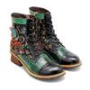 Johnature Plateaustiefel aus echtem Leder, Schnür-Damenschuhe, Blumenmuster, runde Zehen, Nähen, Prägung, Stiefeletten