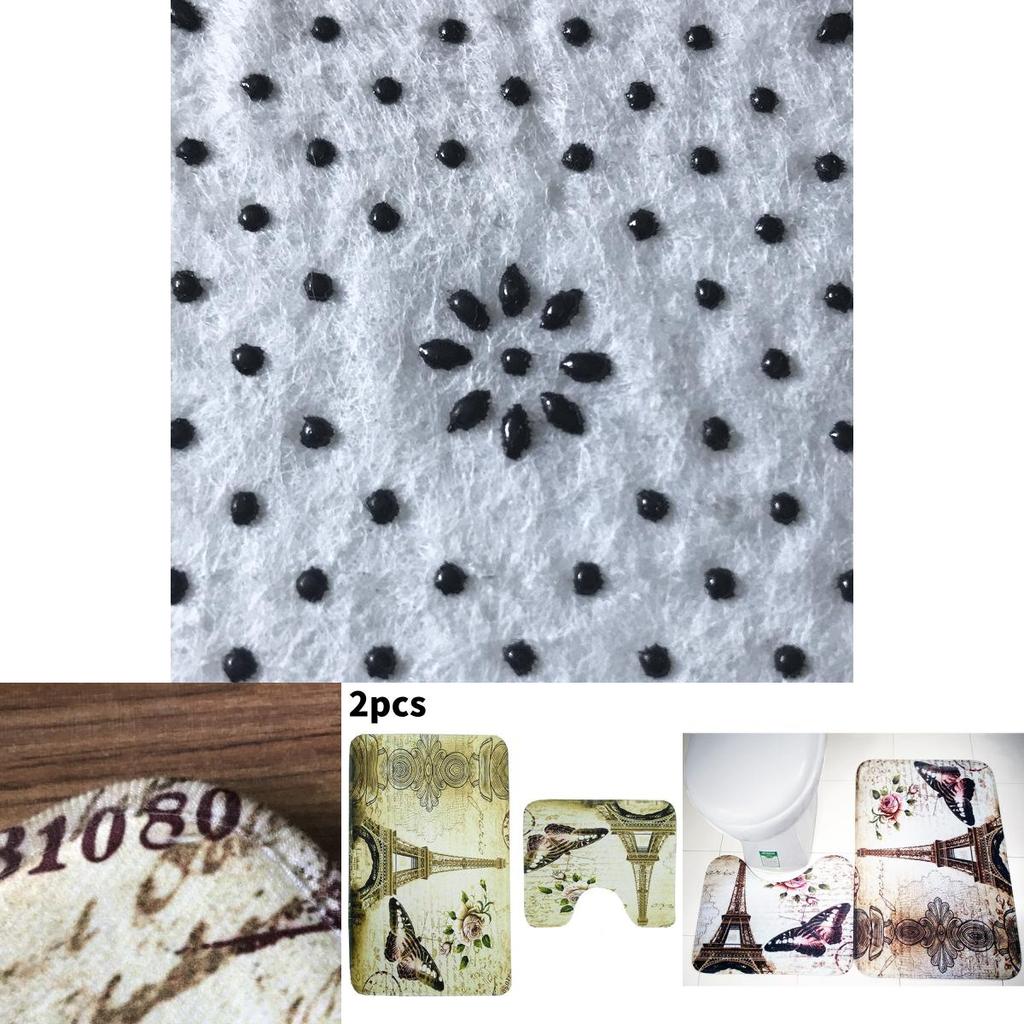 Butterfly Pattern Bathroom Carpet Three Piece Set Polyester Anti Slip Water Absorbent Mat