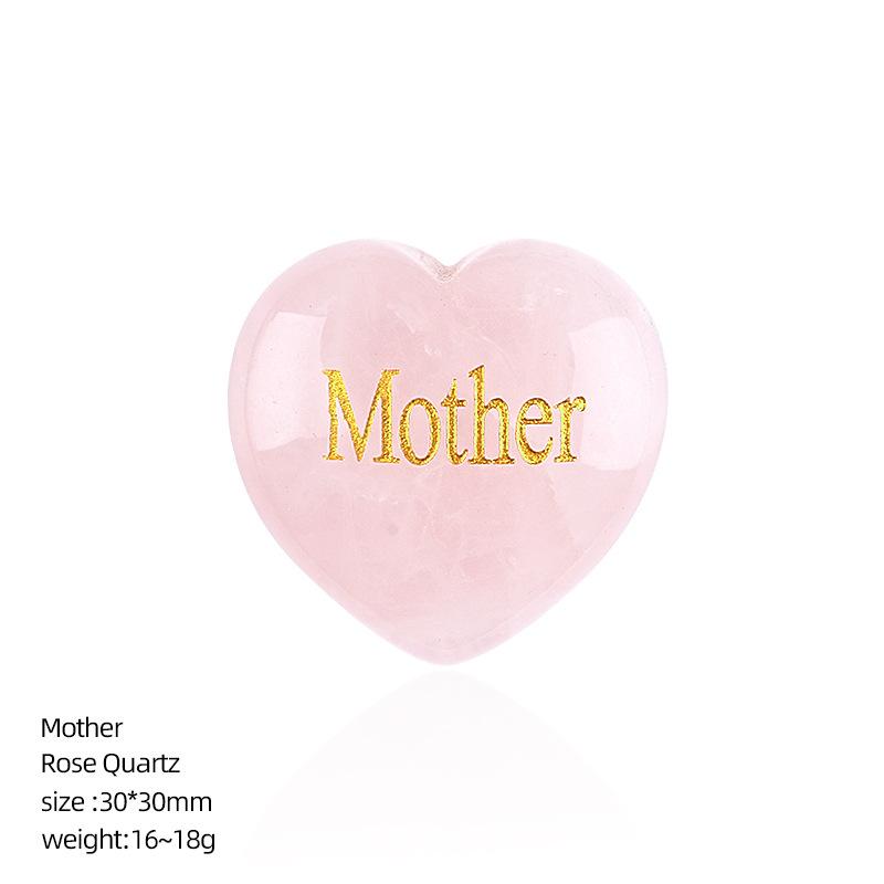30mm Natural Crystal Rose Quartz Heart Shape Engraved Mother Healing Crystals Palm Stones Ornament Home Decor Family Member Gift