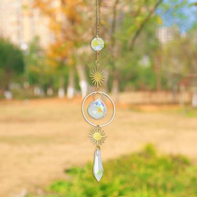 Crystal Wind Chime Pendant Colorful Star Moon Hanging Drops Garden Decoration Crystal Pendant Colorful Bead Hanging Drop
