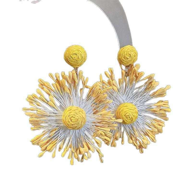 Silver Needle Yellow Flower Tassel Stud Earrings – Spring/Summer Forest Style, Sweet and Fashionable Luxury Ear Accessories for Women.