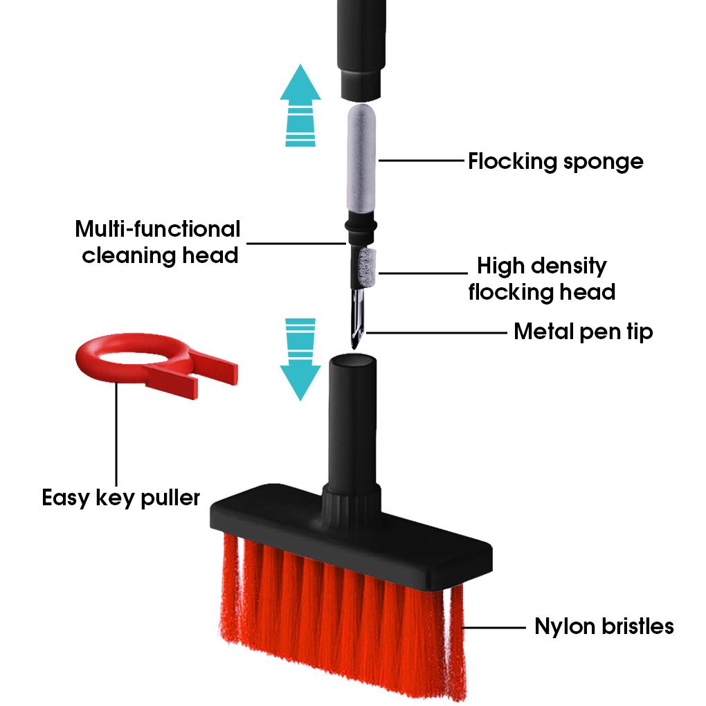 5-in-1 Multifunctional Keyboard Cleaning Brush Dust Remover Headphones Brushes Sweep Set Household Keycap Puller for Computer