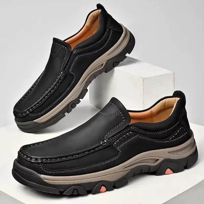 Fashion Fashion Leather Male Loafers Thick Bottom Business Shoes Men Slip-on Leather Mens Casual Shoes Senior Brand Male Hiking Footwear