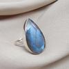 Faceted Pear Labradorite Ring: Handmade 925 Sterling Silver, Boho Minimalist