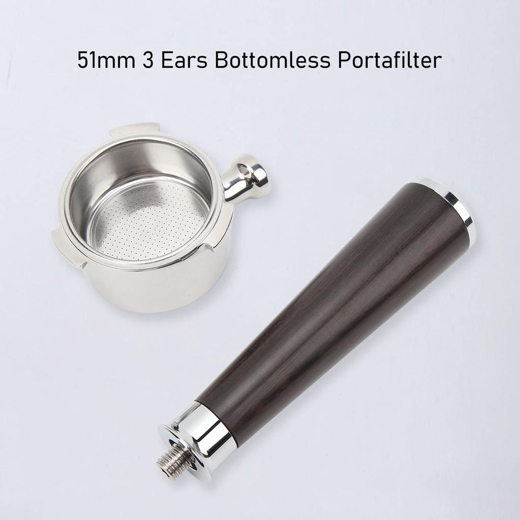 51mm Espresso Bottomless Portafilter with 3 Ports, Compatible with EUPA EC0680 and EC0685 Coffee Machines, Includes Stainless Steel Basket and Solid