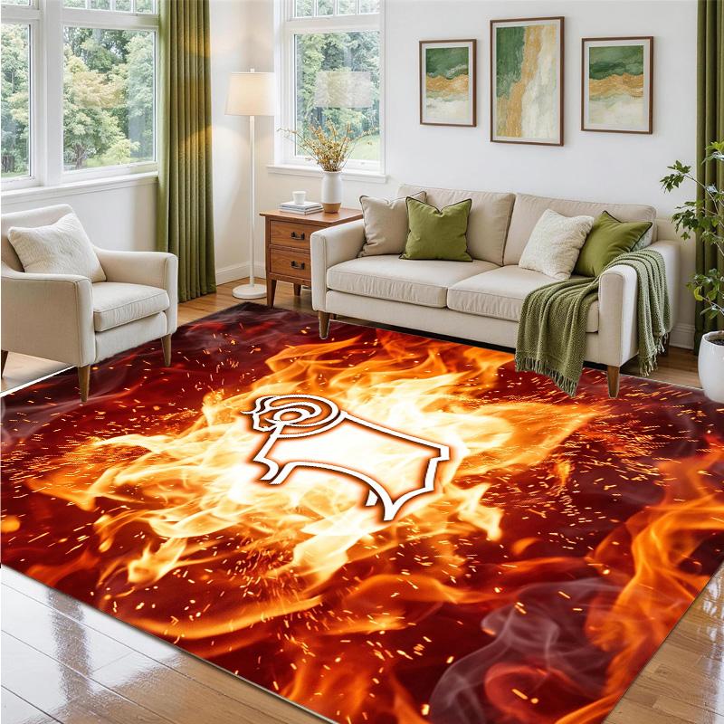 Derby County Football Design Crystal Velvet Rug Soft Decorative Mat for Bedroom Entrance