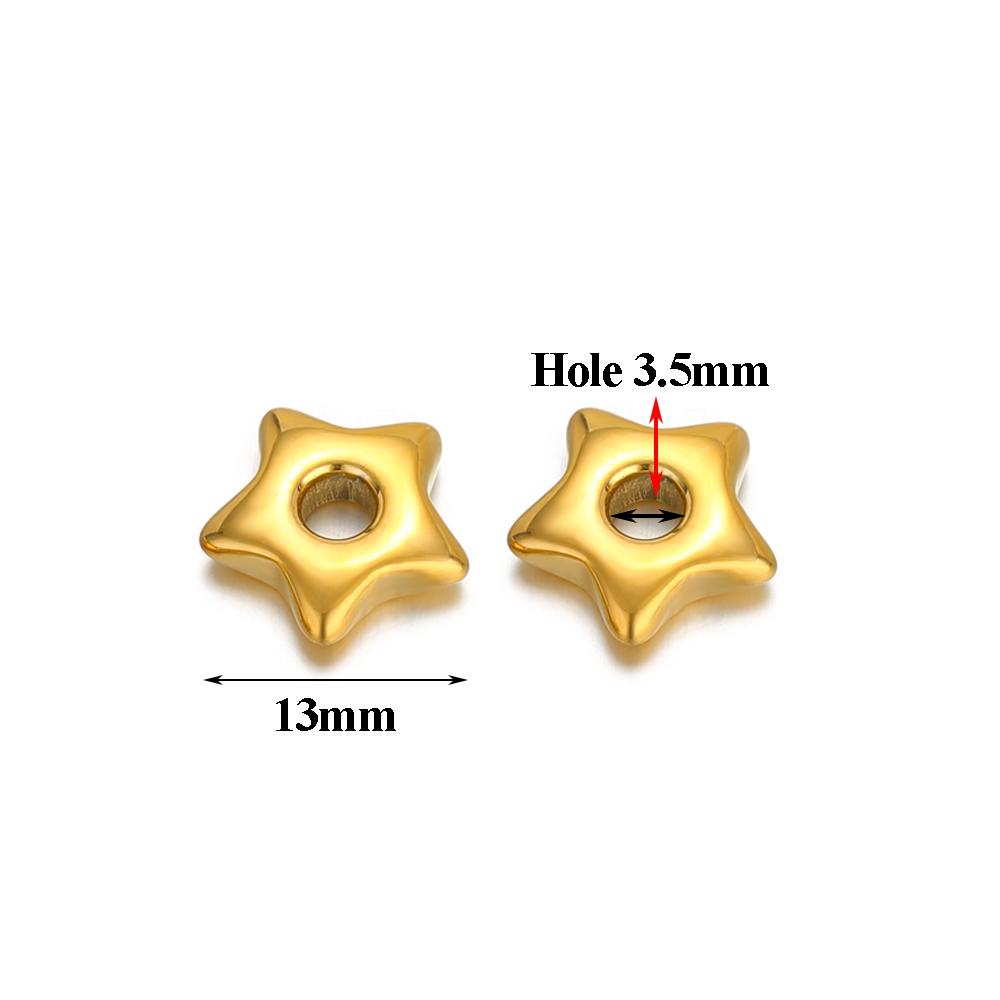 5pcs Gold Color Stainless Steel Big Hole Star Charms for DIY Jewelry Findings Necklace Bracelets Supplies Hoop Earrings Making