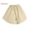 Summer Women Shorts Drawstring High Elastic Waist Loose Irrgular Hem Plus Size Pocketed Pure Color A-line Thin Casual Sport Homewear Short Pants