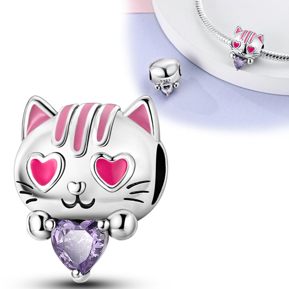 

Pink Cat, Purple Zircon Beads Copper Original Beads Fit Original Charms Bracelet Beads Jewelry Gifts For Women