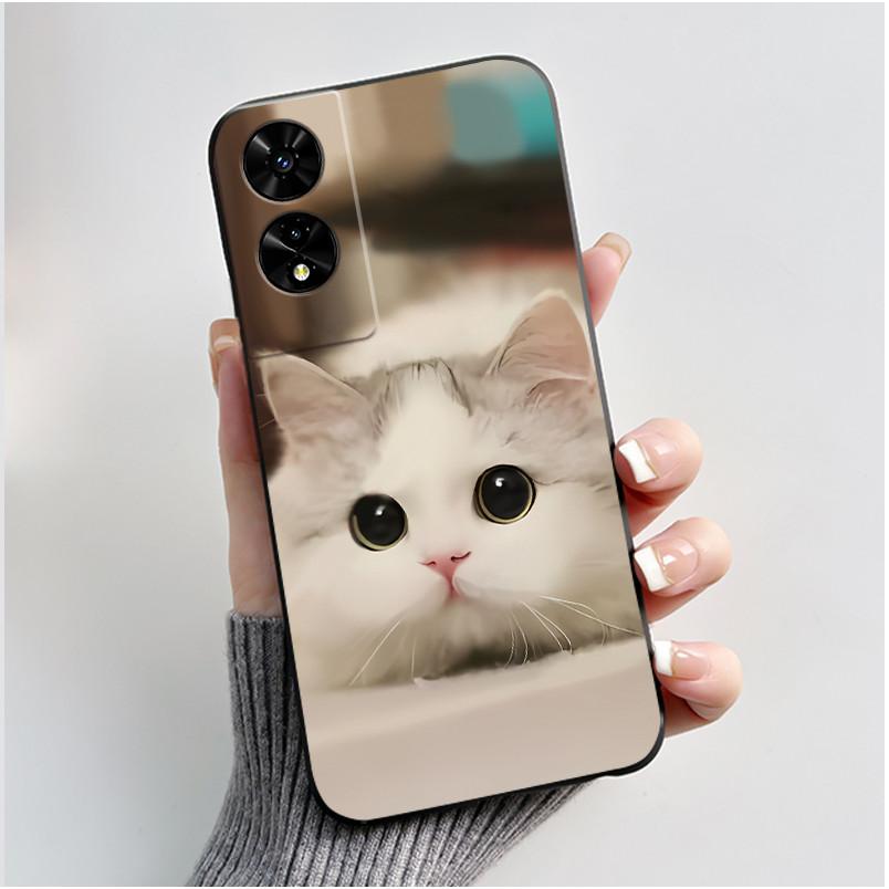 Hülle für TCL 505 Hülle T509K T5094 Ästhetisch Mode Niedliche Katze Cartoon Weiches Silikon Rückseite Schwarzes TPU Schutzhülle für Handy