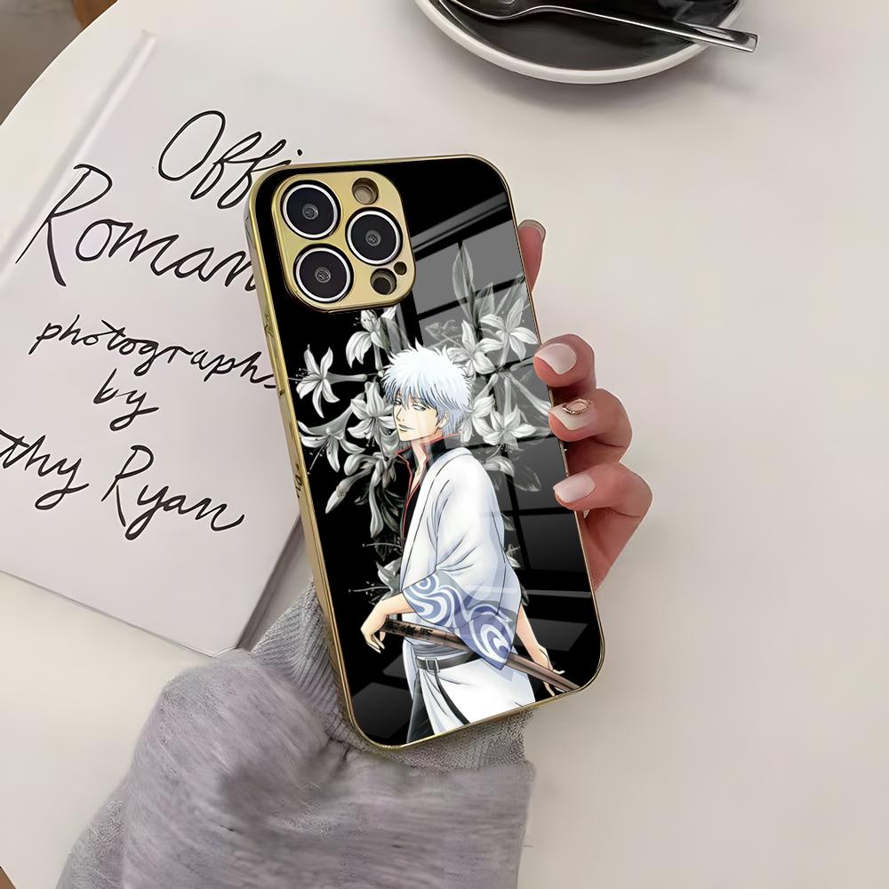 Anime G-Gintama Phone Case Luxury Brief Golden Case For IPhone 17 Air 16 15 14 Plus 13 11 12 Pro Max Electroplating Cover