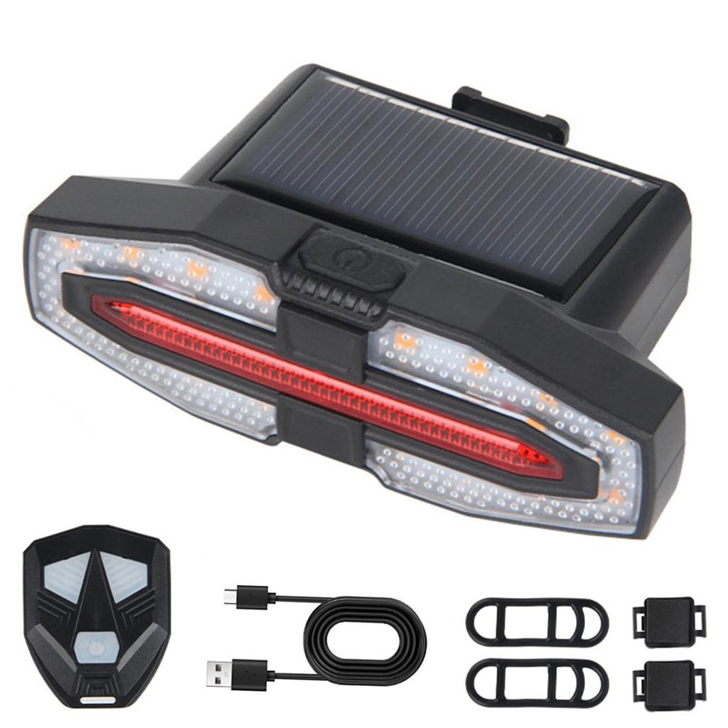 Rear Bicycle Light Solar Powered USB Charging Bike Tail Light with Remote Control for Night Riding Black