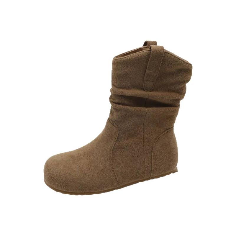 Retro Comfortable Soft Leather Stacking Boots Women's Autumn and Winter New Fashionable Versatile Inner Height Increase Casual Short Boots