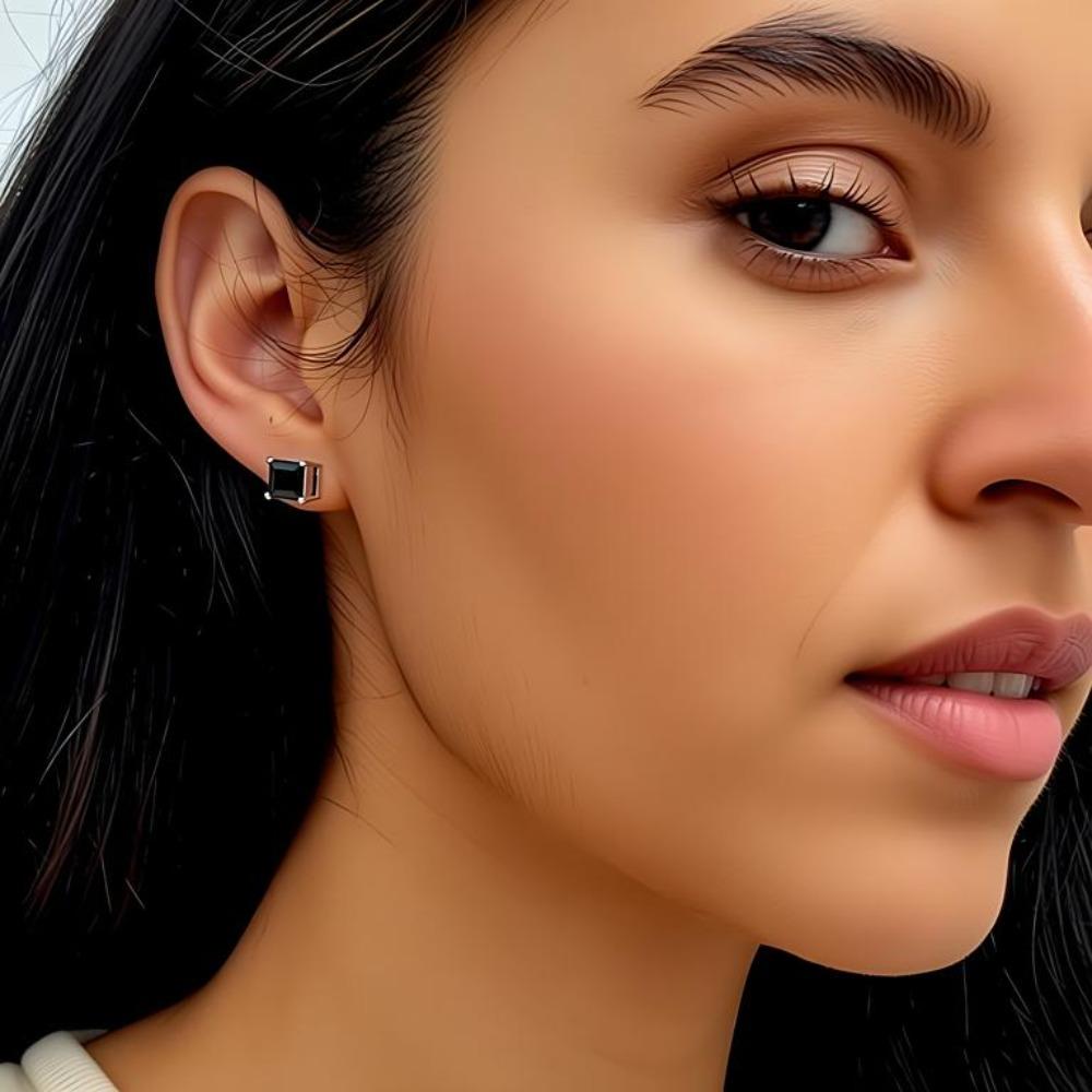 Black Awn Klasyczne kolczyki sztyfty kwadratowe czarne kamienne kolczyki dla kobiet kolczyki sztyfty