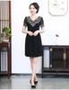 2024 Summer Chiffon Embroidered Dress: Mid-Length, Solid Color, Short-Sleeved, A-Line for Middle-Aged Women