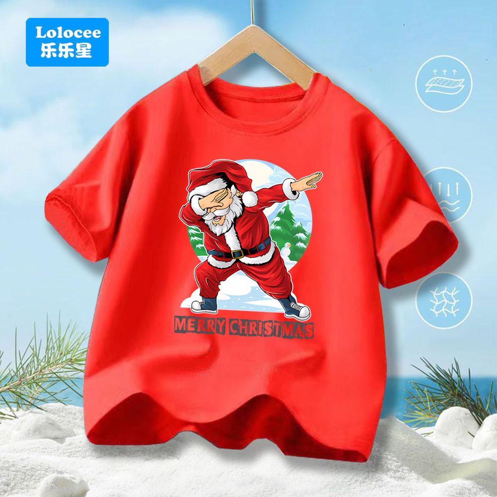 

Carnival Party Hip Hop Kids Christmas Elf Santa Claus Printed T-shirt Fashion Trend Round Neck Loose Party Tops SDLL1 130