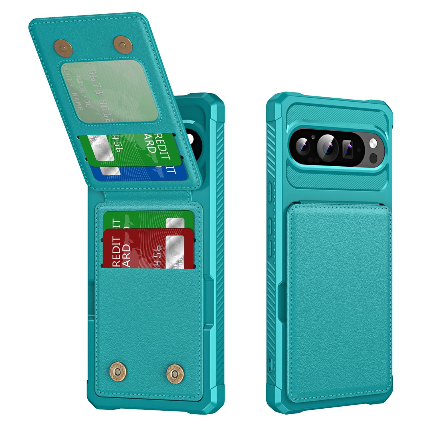 

ZM11 For Google Pixel 9 Pro/9 Case Card Slot Kickstand PU+TPU Phone Cover Green