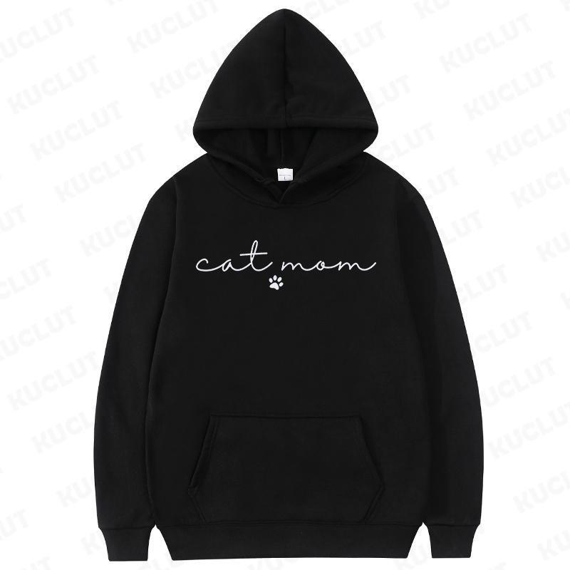 Cat Mama Print Hoodies Fashion Casual Long Sleeve Sweatshirts for Autumn Winter Clothing Mom Sportwear Fashion Women Clothes
