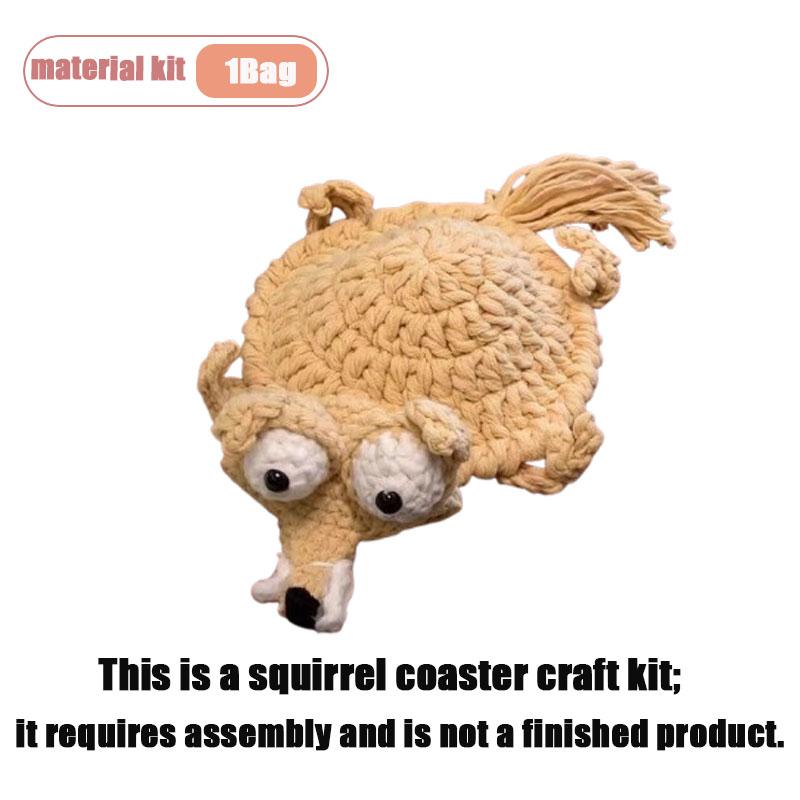 

Handmade Crochet Squirrel Coaster Cute Knit Animal Cup Mat Heat Insulation Table Decor Stress Relief Fun Gift for Home Office