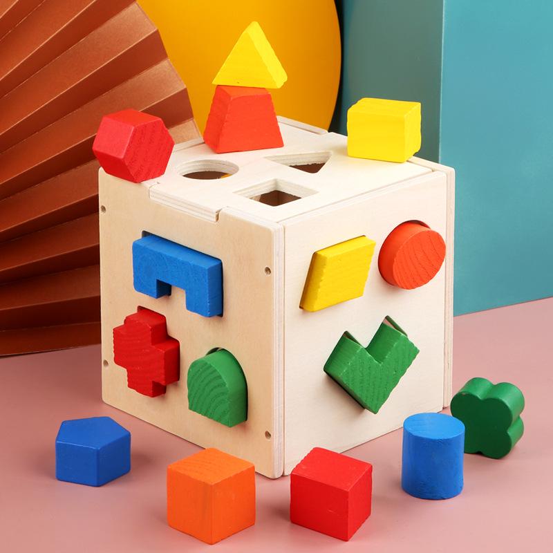 Wooden Shape Sorting Intelligence Box - 3D Geometric Blocks for Early Education & Parent-Child Interaction