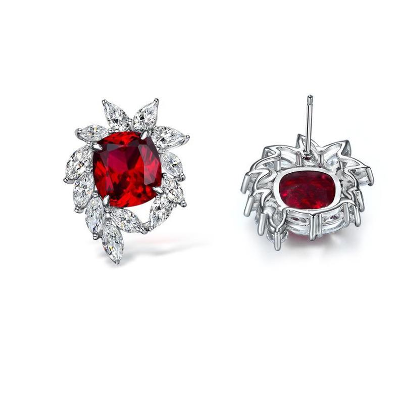 Gica Gema 925 Sterling Silver Blood Red Female Fat Square 10*11 Minority Design Flower Earrings For Women Fine High Grade Jewelry Gift