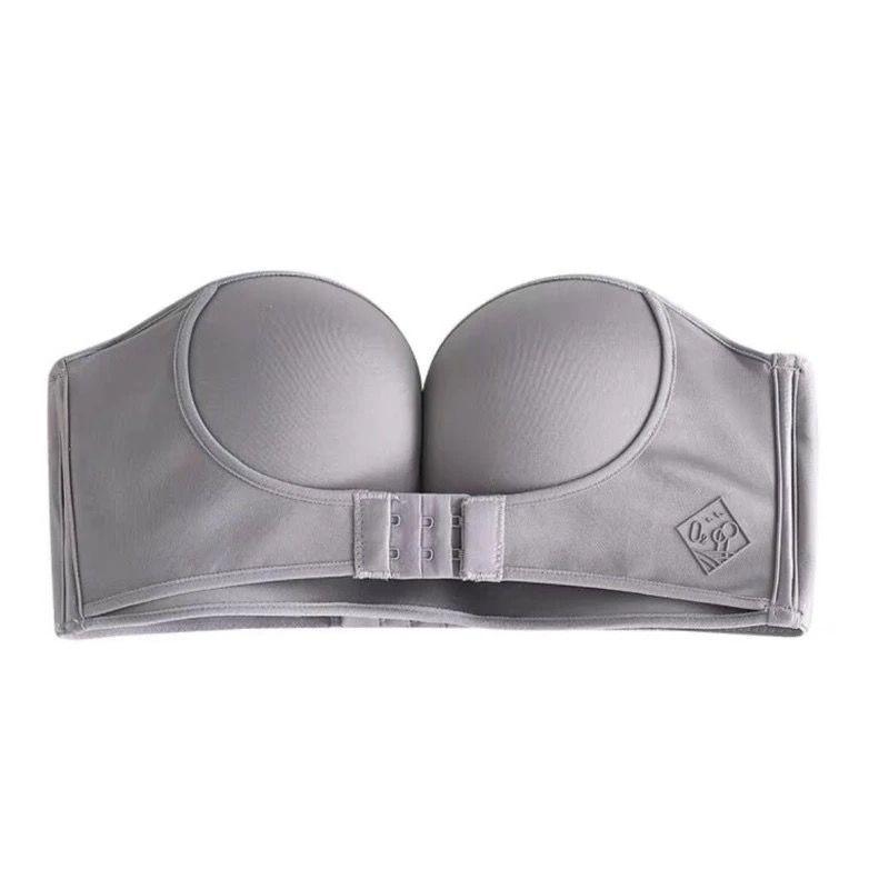 Invisible Strapless Push-Up Bra: Solid Color, Front Buckle, No Steel Ring, Net Celebrity Tube Top