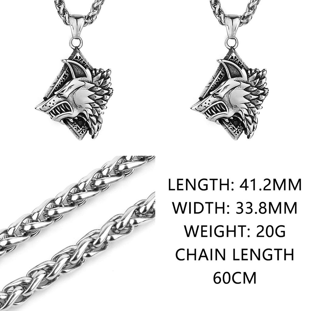 Viking Wolf Head Geri Freki Pendant Stainless Steel Necklace Men's Amulet Jewelry Gift Scandinavian Norse