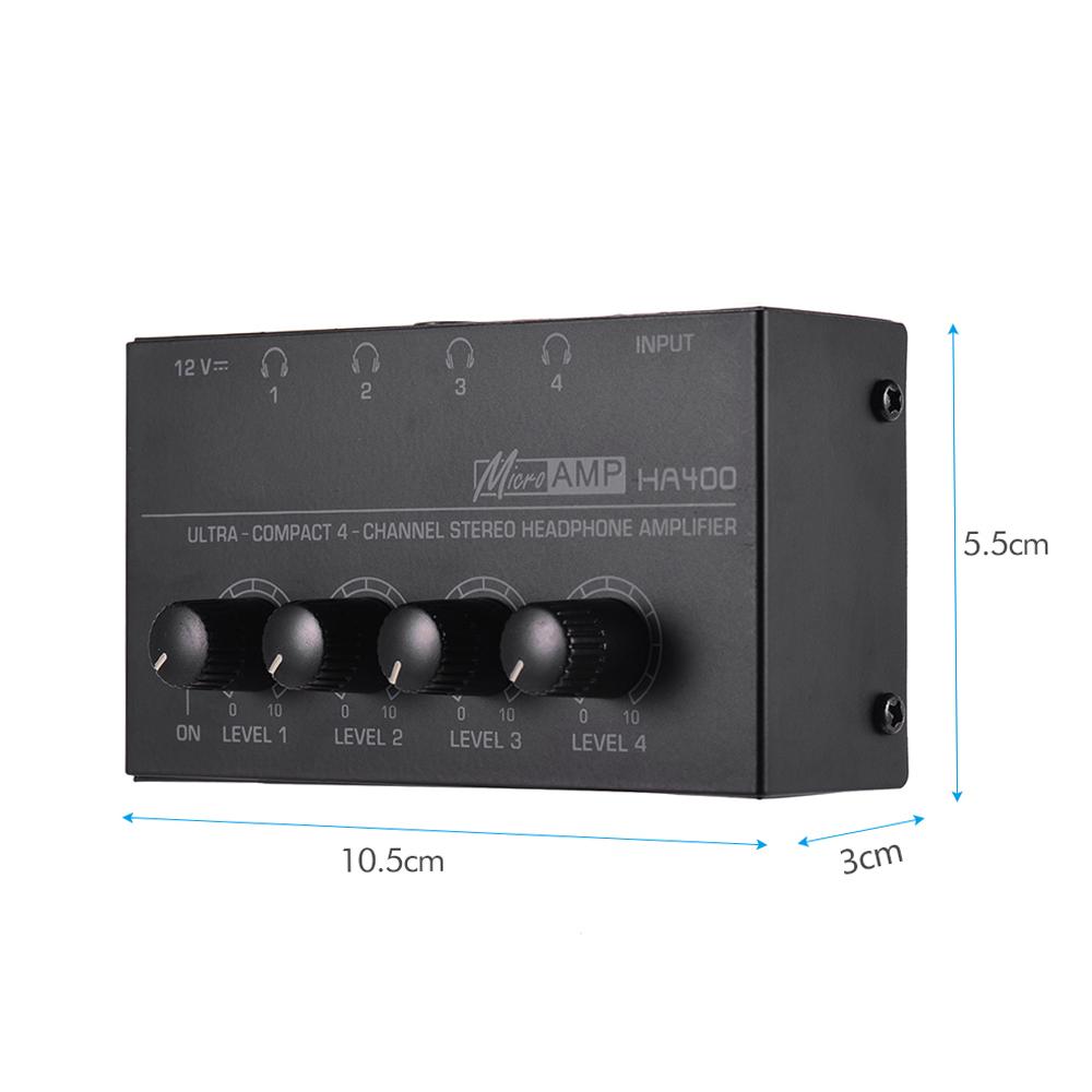 HA400 Ultrakompakter 4-Kanal Mini Audio Stereo Kopfhörerverstärker mit Netzteil