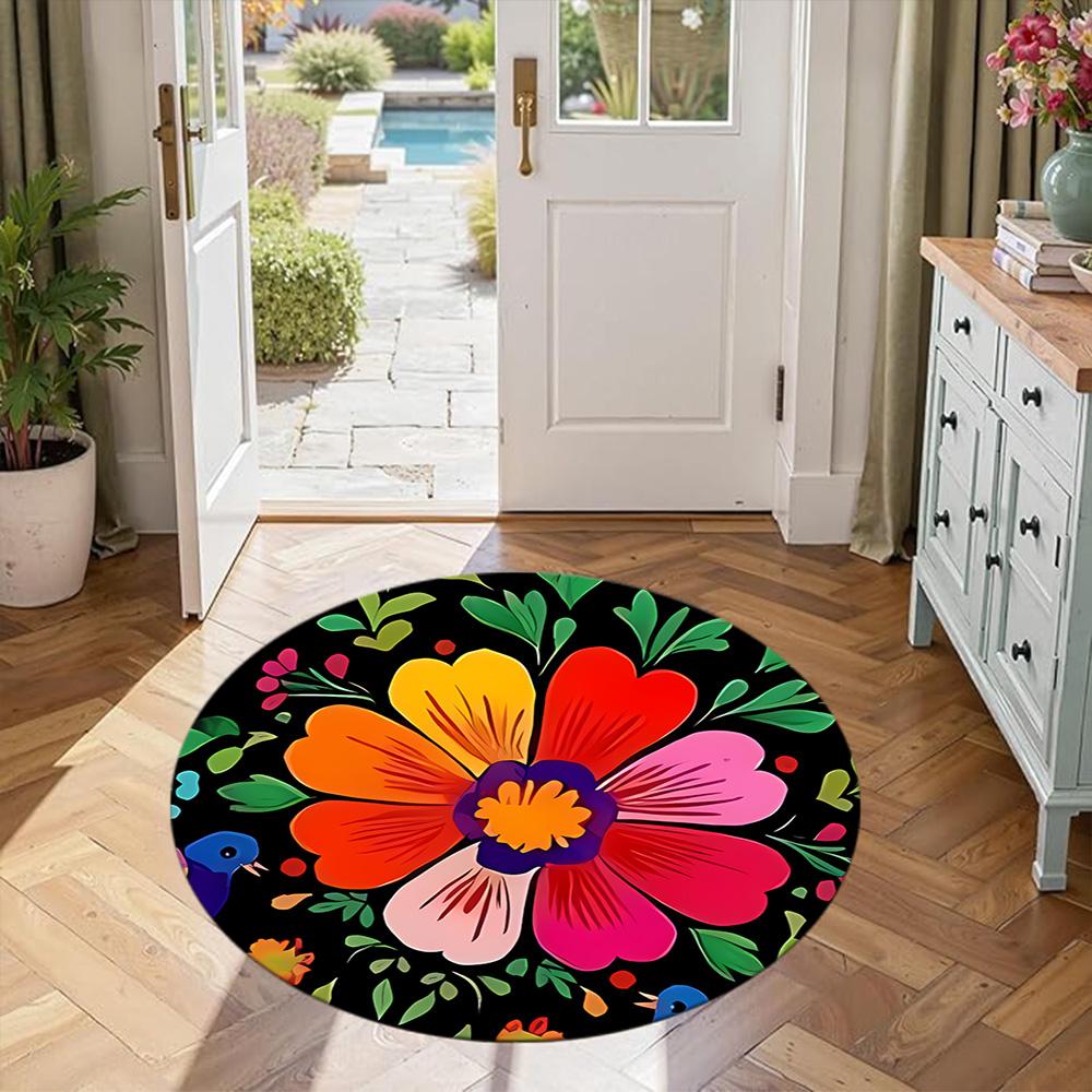 Flower Round Office Rug Perfect for Study Room Kitchen Dormitory Living Rooms Antislip Round Carpet Decorate Offices Best for Christmas